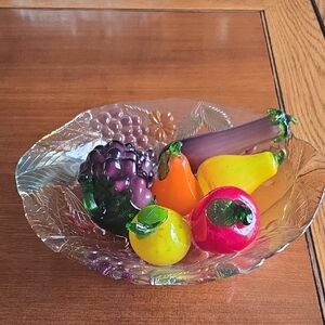 Colorful Vintage Glass Fruit Bowl Set